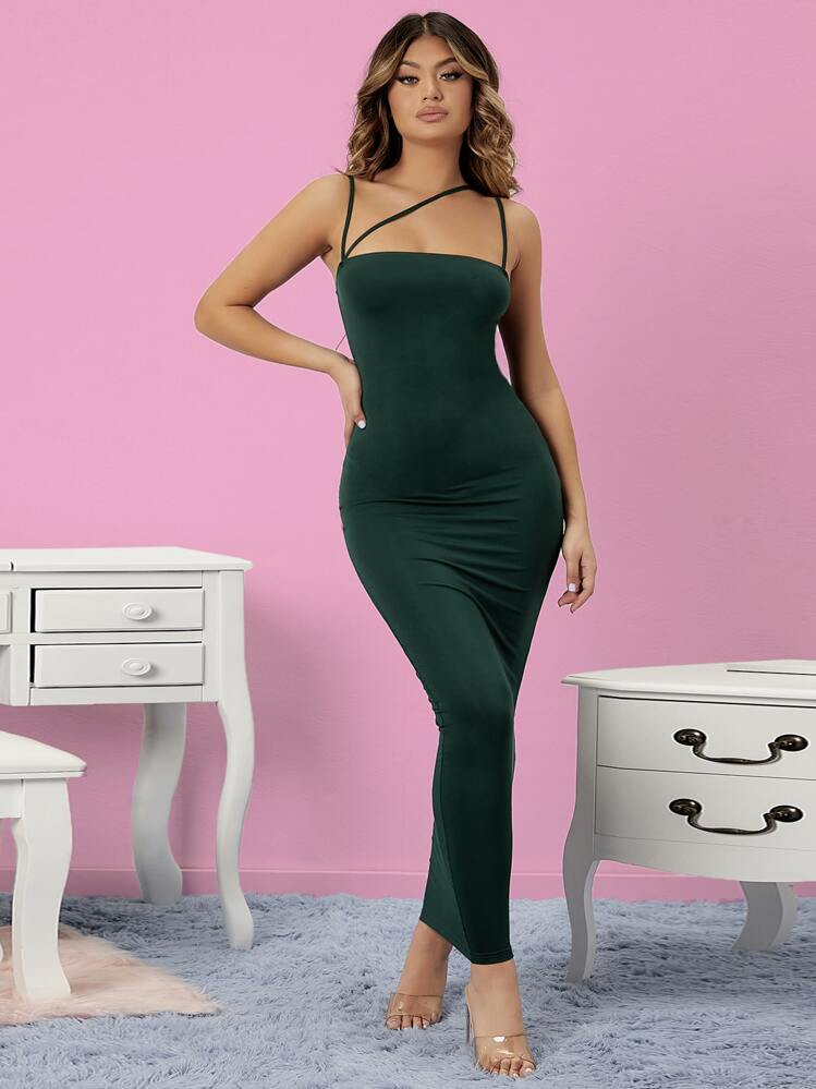 SHEIN SXY doble Vestido ajustado tira - Verde Oscuro - Añade 1