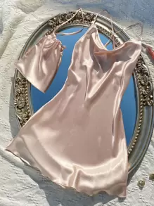 大碼前垂褶後背十字交叉緞面吊帶睡裙和包