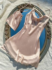 大碼前垂褶後背十字交叉緞面吊帶睡裙和包