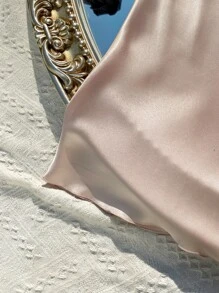 大碼前垂褶後背十字交叉緞面吊帶睡裙和包