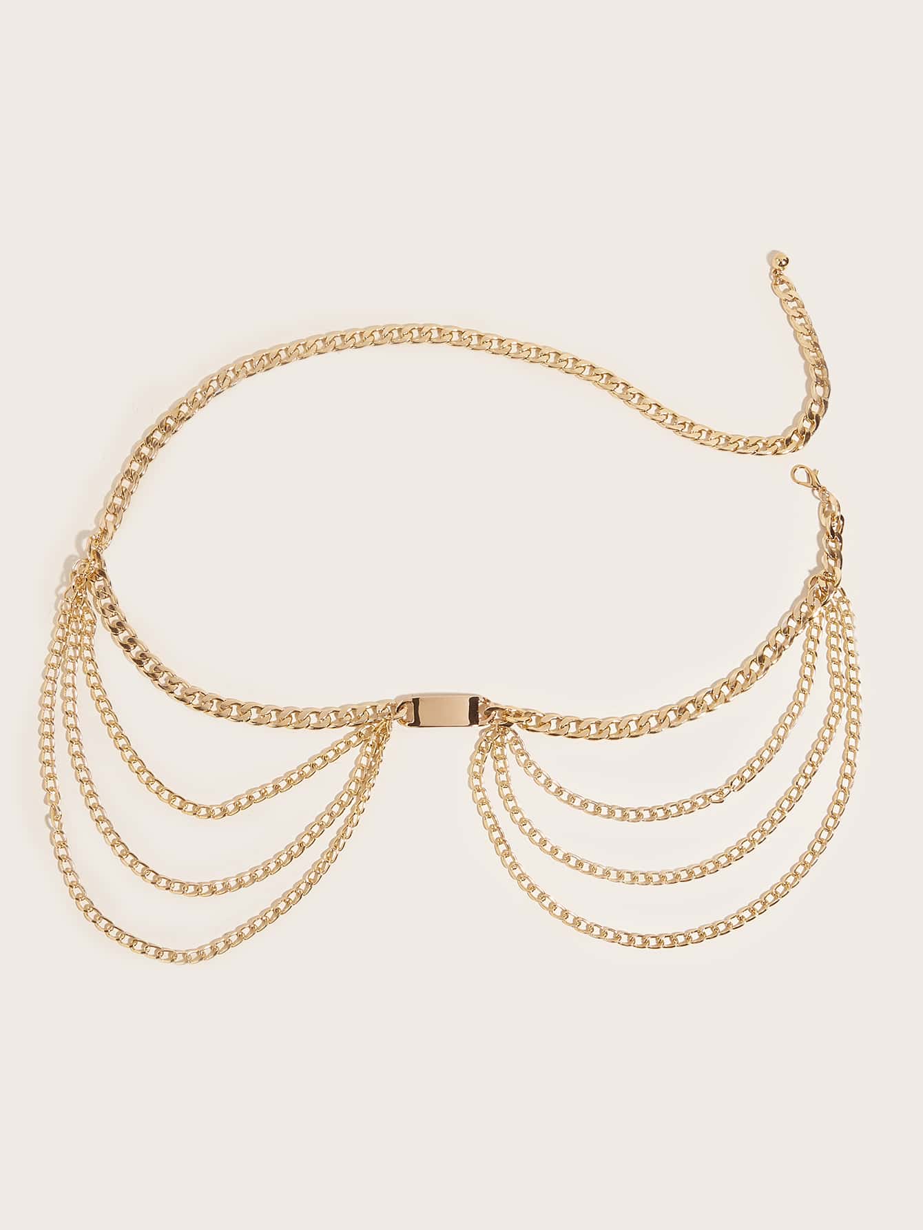 1 Pc 3-Layer Waist Chain, Solid Color Minimalist Design, Elegant & Sexy, Gold Tone, Accessory For Dresses, Gowns, Versatile For Daily Commute, Parties, Vacations, Suitable As Gift For Friends, Mother, Family, Girlfriend, Birthday, Valentine's Day Summer, School Fall, Autumn, Halloween - Gold - View 1