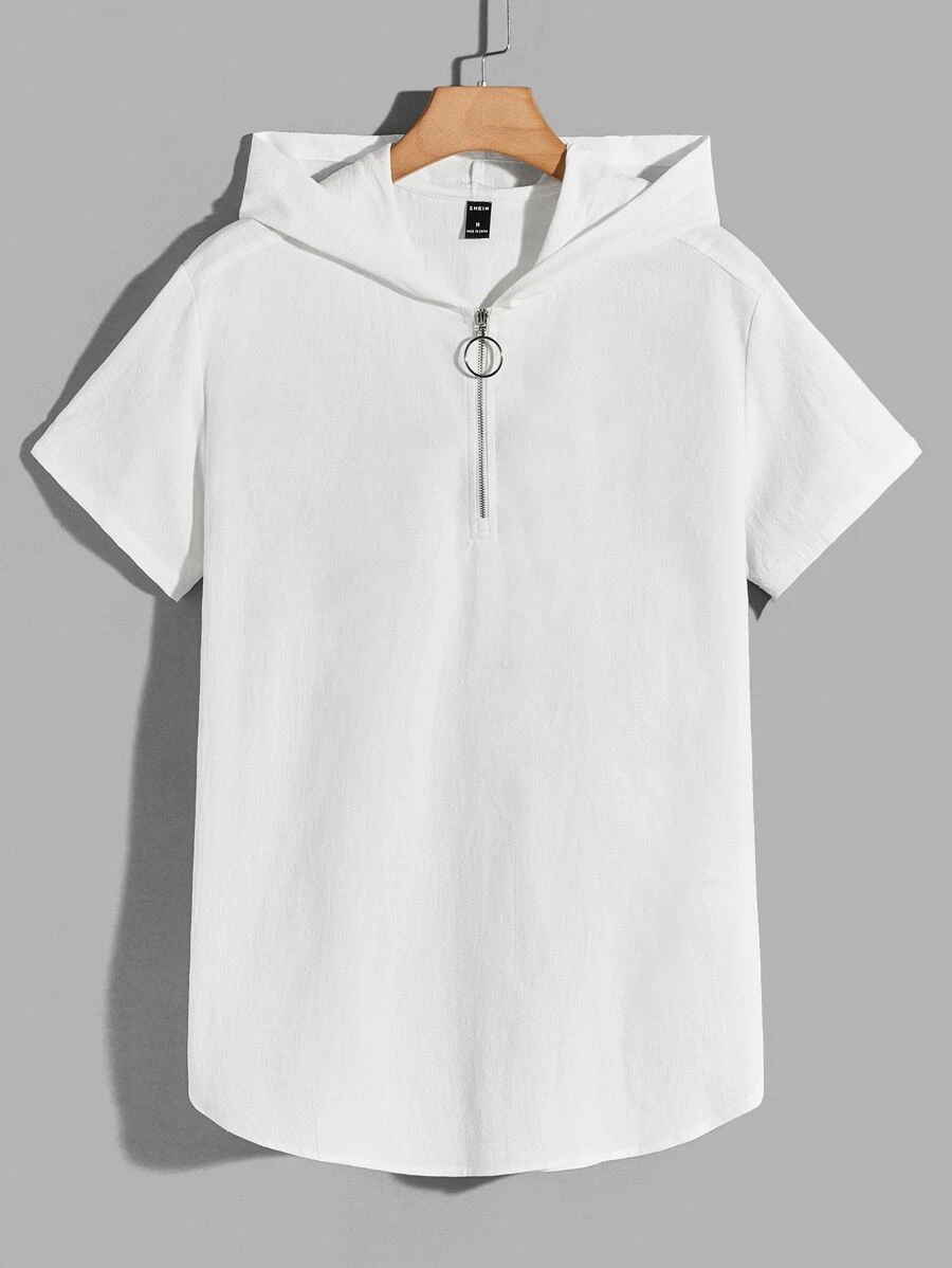 Manfinity Men Half Zip Hooded Shirt - White - View 1