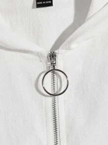 Manfinity Men Half Zip Hooded Shirt - White - View 3