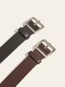 女士棕黑色真皮腰带套装（2条装），配银色方形扣，简约风格，适合日常休闲穿着，秋季、万圣节等场合。 - 彩色 - 查看 5