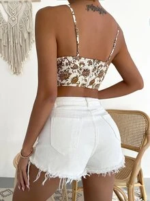 SHEIN Unity Áo hai dây Dây kéo Thắt nơ trước Hoa Boho - Nhiều màu - Xem 3