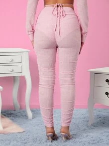 SHEIN SXY 高腰交叉繫帶褶邊緊身打底褲