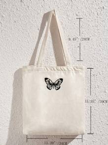 蝴蝶圖案購物袋 - 米色 - 查看 6
