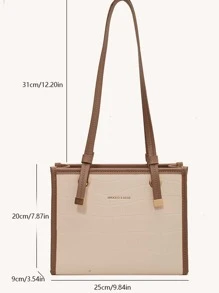 Old Moeny, Waterproof,Lightweight,Business Casual Crocodile Embossed Contrast Binding Shoulder Tote Bag For Teen Girls Women College Students,Rookies & White-Collar Workers Perfect For Office,College,Work ,Business,Commute