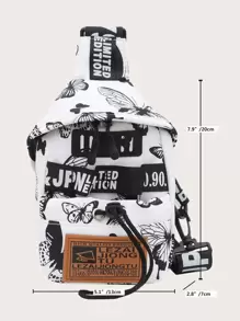Letter Patch Graffiti Graphic Bum Bag - Black and White - View 6