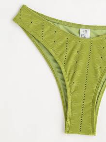 Eyelet Embroidery Halter Triangle Bikini Summer - Lime Green - View 4