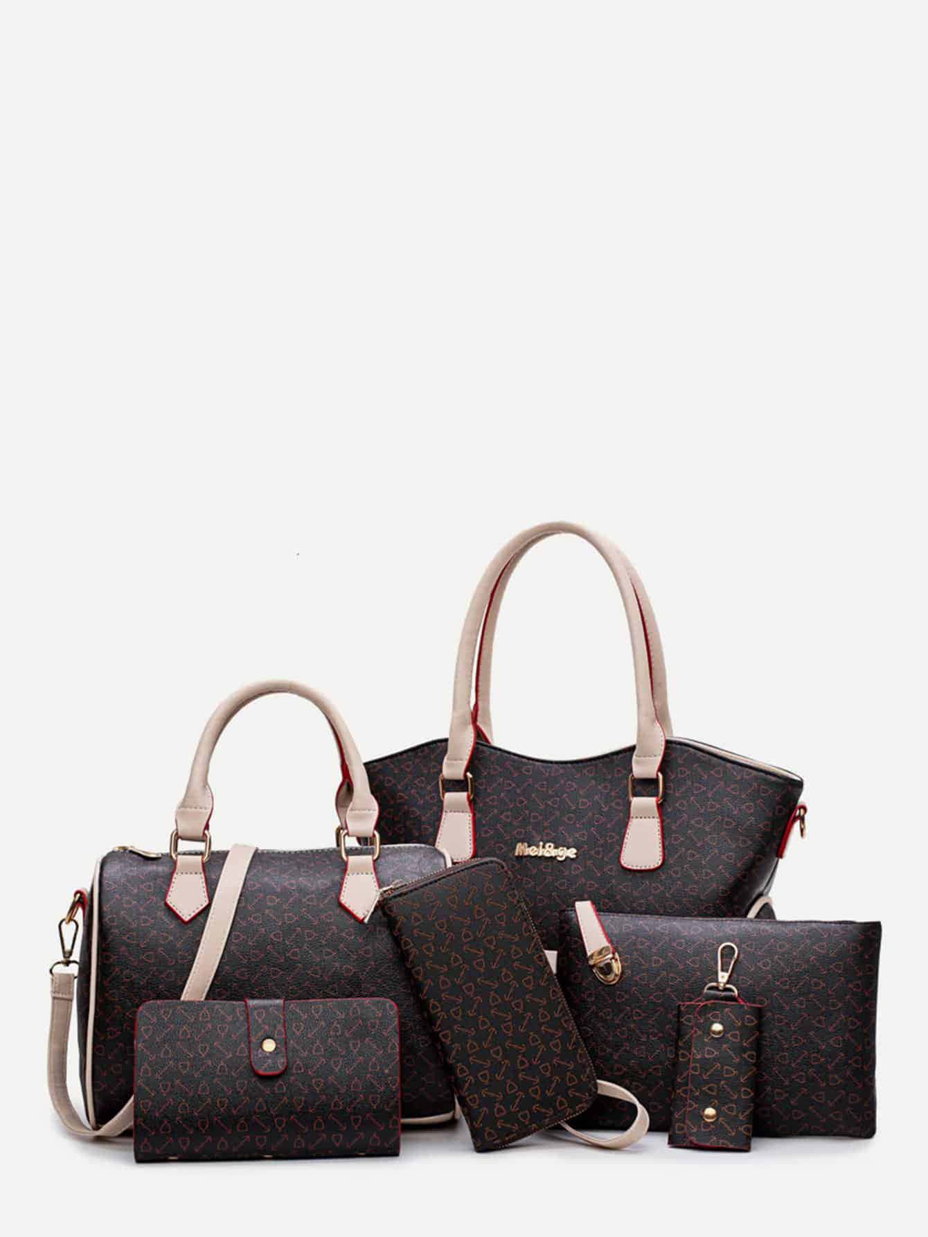 Fish Bone Print Tote Bag 6pcs - Black - View 1