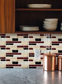 SUPSTICKER 1 件/9 件/24 件 2D 效果大理石纹理加厚水晶厨房贴纸防水防油厨房浴室背景墙贴家居装饰自粘防潮墙纸 7.87x3.94 英寸 - 彩色 - 查看 2