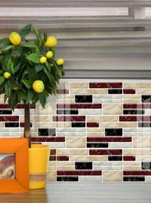 SUPSTICKER 1 件/9 件/24 件 2D 效果大理石纹理加厚水晶厨房贴纸防水防油厨房浴室背景墙贴家居装饰自粘防潮墙纸 7.87x3.94 英寸 - 彩色 - 查看 5