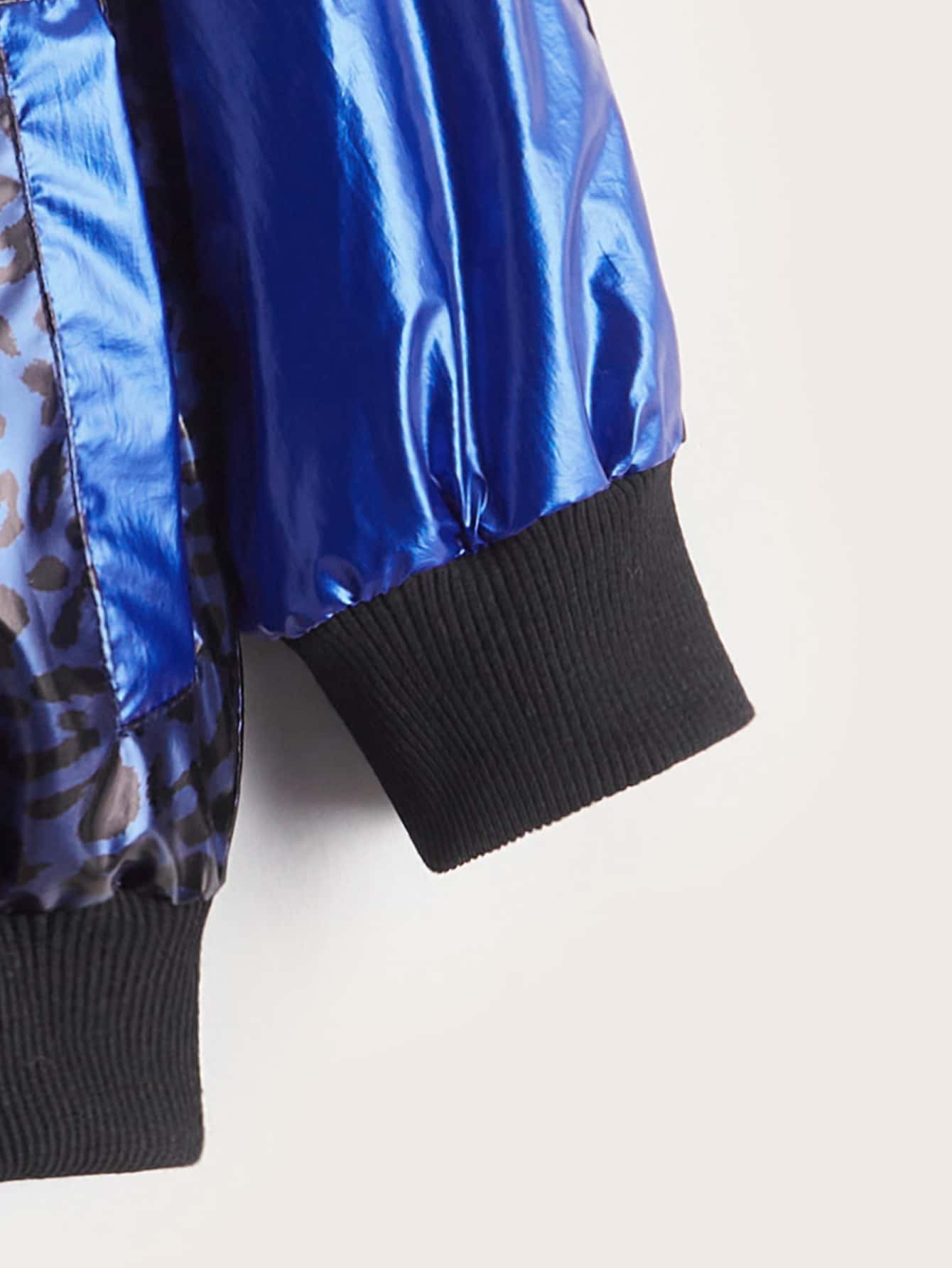 SHEIN Toddler Boys Leopard Jacquard Satin Zipper Front Bomber Jacket - Blue - View 4