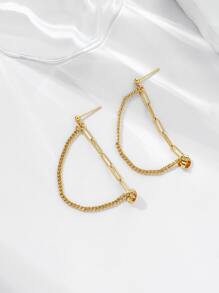 鏈條流蘇耳墜 - 金黃色 - 查看 2