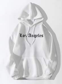 INAWLY 字母图案落肩袋鼠口袋连帽衫，长袖上衣 - 白色 - 查看 1