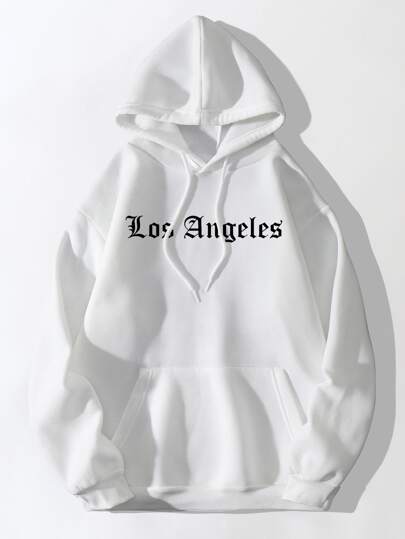 INAWLY 字母图案落肩袋鼠口袋连帽衫，长袖上衣