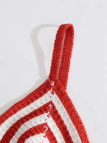 條紋圖案針織吊帶短上衣 - 紅白色 - 查看 3