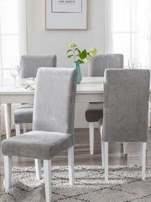 1pc Velvet Dining Room Chair Cover, Stretch Elastic Dining Chair Slipcover - Grey - View 1