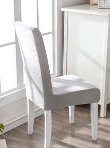 1pc Velvet Dining Room Chair Cover, Stretch Elastic Dining Chair Slipcover - Grey - View 2
