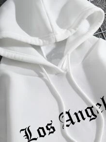 INAWLY 字母图案落肩袋鼠口袋连帽衫，长袖上衣 - 白色 - 查看 7