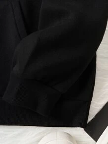 Áo hoodie ấm áp Đồ họa ô tô và chữ cái Túi kangaroo Dây rút - màu đen - Xem 4