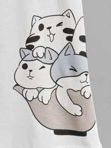 GENTILAND 男士字母和貓印花上衣 - 白色 - 查看 3