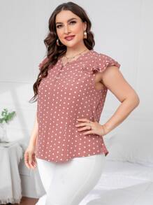 SHEIN LUNE 大碼波卡圓點荷葉邊襯衫 - 藕粉色 - 查看 1