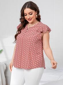 SHEIN LUNE 大碼波卡圓點荷葉邊襯衫 - 藕粉色 - 查看 4