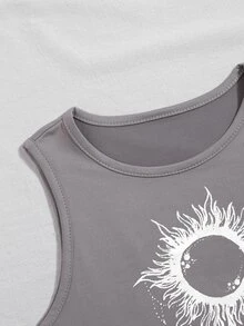 SHEIN Unity Top tank corto con estampado de sol y luna - Gris - Ver 4