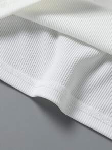 SHEIN Chica Preadolescente 2 Piezas De Camiseta De Punto Acanalado Sólido - Blanco y Negro - Ver 3