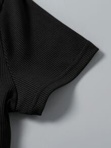 SHEIN Chica Preadolescente 2 Piezas De Camiseta De Punto Acanalado Sólido - Blanco y Negro - Ver 4