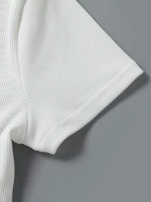 SHEIN Chica Preadolescente 2 Piezas De Camiseta De Punto Acanalado Sólido - Blanco y Negro - Ver 5