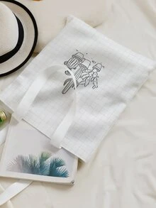 大容量仙人掌圖案購物袋 - 黑與白 - 查看 3