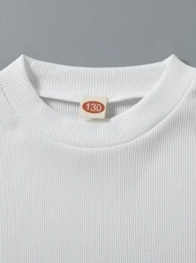 SHEIN Chica Preadolescente 2 Piezas De Camiseta De Punto Acanalado Sólido - Blanco y Negro - Ver 6