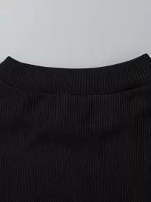 SHEIN Chica Preadolescente 2 Piezas De Camiseta De Punto Acanalado Sólido - Blanco y Negro - Ver 7