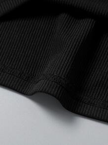 SHEIN Chica Preadolescente 2 Piezas De Camiseta De Punto Acanalado Sólido - Blanco y Negro - Ver 8