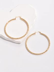 紋理質感金屬圓耳環 - 金黃色 - 查看 2