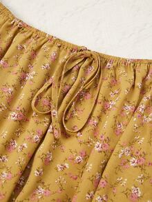 泡泡袖結飾小碎花短款上衣 - 薑色 - 查看 4