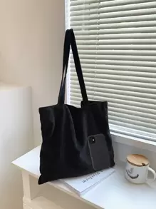 Túi mua sắm tối giản bằng vải nhung kẻ, túi sách thời trang cho tuần lễ sách, túi tote thời trang cỡ lớn, ý tưởng truyền cảm hứng mùa thu tuyệt vời nhất - màu đen - Xem 4