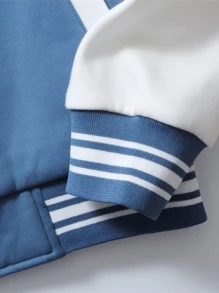 Aesthetic Post Nam Áo khoác Đại học Chi tiết bản Patch thư Khối màu Lót nhiệt - Xanh và trắng - Xem 3
