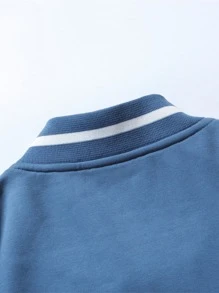 Aesthetic Post Nam Áo khoác Đại học Chi tiết bản Patch thư Khối màu Lót nhiệt - Xanh và trắng - Xem 5