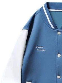 Aesthetic Post Nam Áo khoác Đại học Chi tiết bản Patch thư Khối màu Lót nhiệt - Xanh và trắng - Xem 6