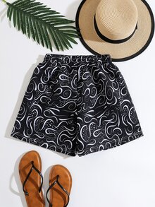 Shorts con estampado de cintura con cordón - Negro - Ver 2