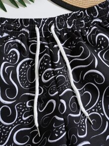 Shorts con estampado de cintura con cordón - Negro - Ver 3