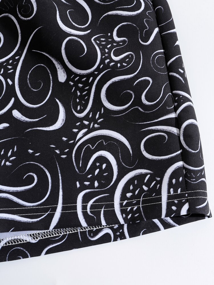 Shorts con estampado de cintura con cordón - Negro - Añade 4