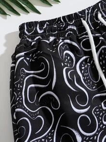Shorts con estampado de cintura con cordón - Negro - Ver 5