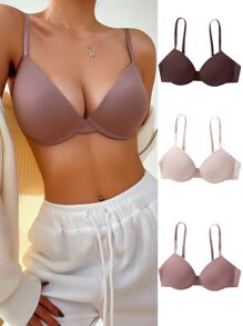 Women's Casual Plain Backless Medium Stretch Fabric Bra For Everyday Wear - Multicolor - View 1