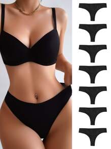 NudeFit 女士黑色高弹力纯色露背丁字裤多件装，适合休闲舒适穿着 - 黑色 - 查看 1