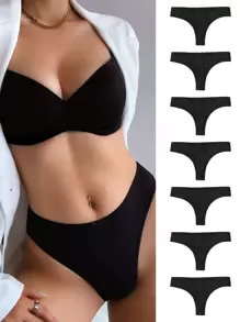 NudeFit 女士黑色高弹力纯色露背丁字裤多件装，适合休闲舒适穿着 - 黑色 - 查看 3